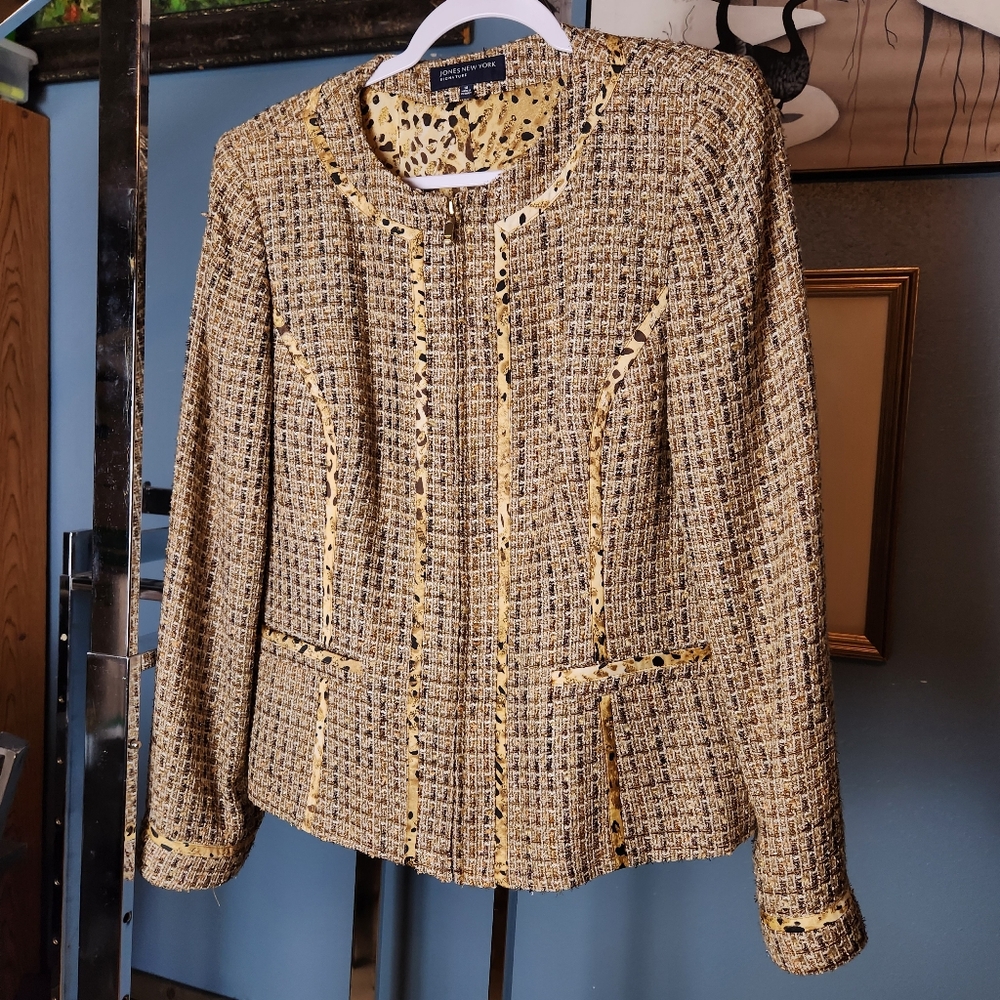๐ผ Jones New York Tweed Zip Jacket Animal Print 14 ๐ - Picture 2 of 6